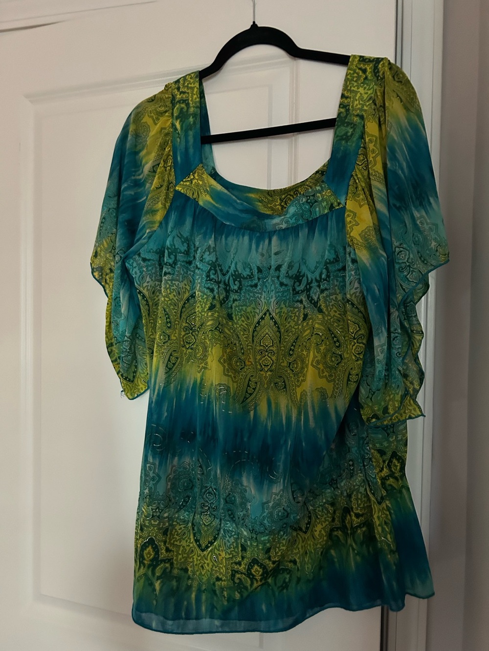 INC Women's Teal and Lime Printed Blouse Size 1x